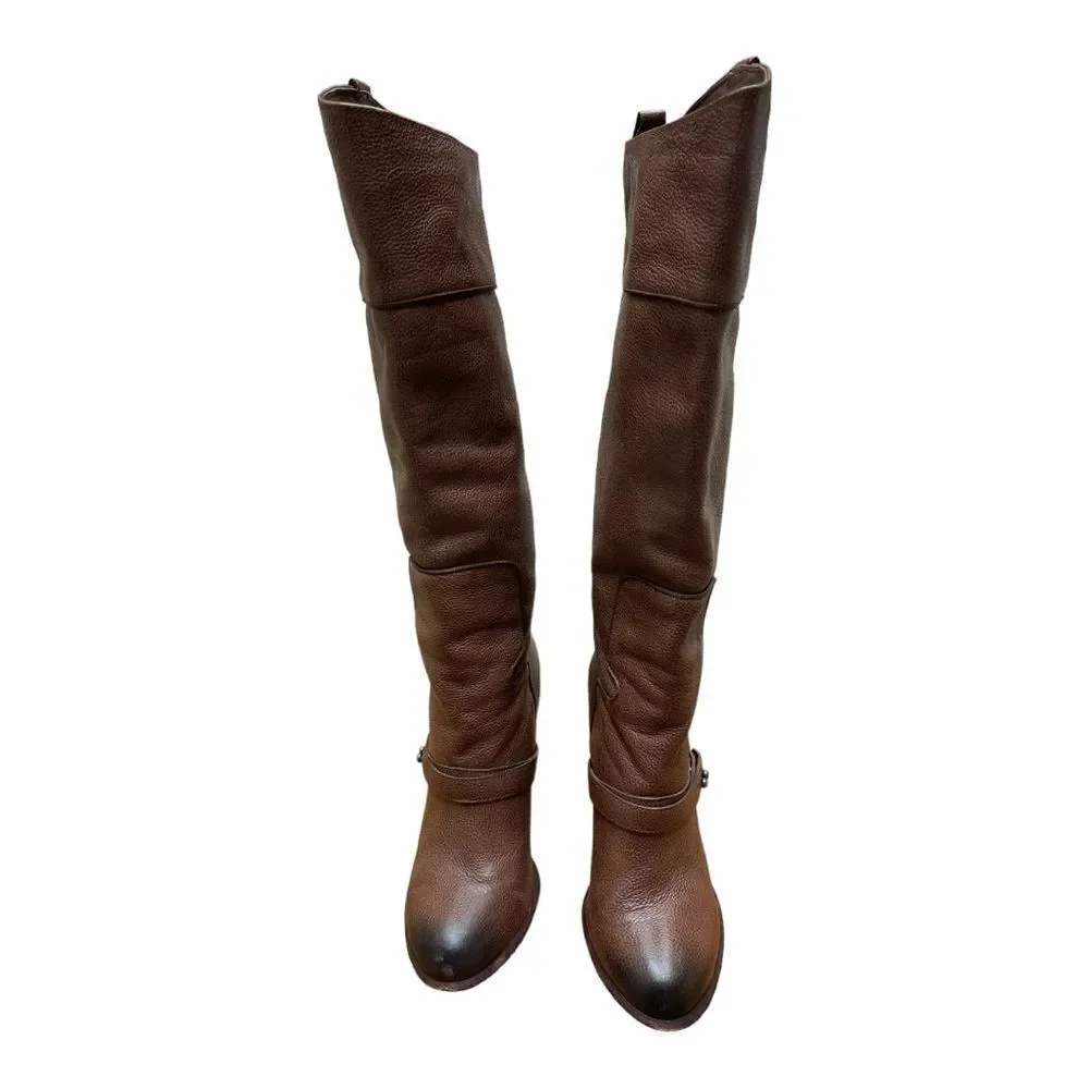 Sam Edelman Naharra Brown Leather Knee High Tall Heeled Boots Size 7.5 EUC